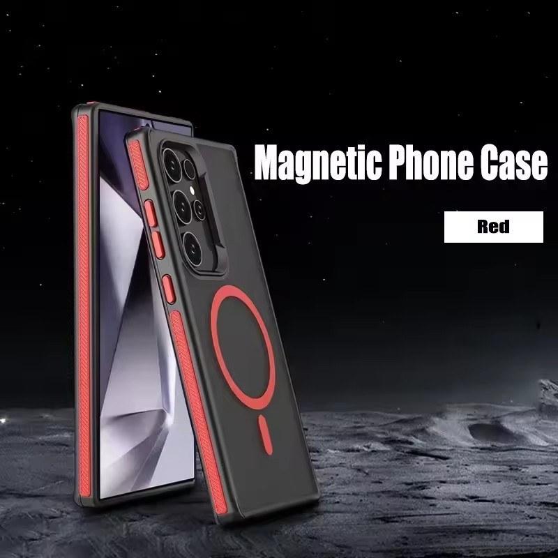 

Магнитный чехол для телефона Samsung Galaxy S25 S23 S22 S24 Ultra Plus Magsafe Wireless Charger Матовый полупрозрачный противоударный чехол Samsung S24 Plus красный
