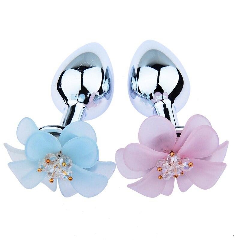Pink Blue Flower Pretty Metal Anal Butt Plug For Women Or Men Non Vibrating Butt Plugs