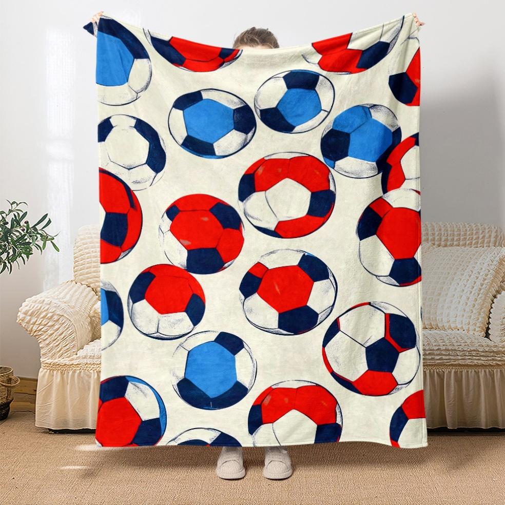 Football Print Knit Blanket Soft Lightweight All Season Throw for Bed Sofa Camping Travel Versatile Gift Idea 75cmx90cm