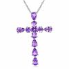 Amethyst Natural Gemstone Cross Pendant Necklace In 925 Silver Plated