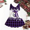 Women Christmas Print Midi Dress, Long Sleeve V‑Neck Furry Trim A‑Line Party Dress, Christmas Limited Edition