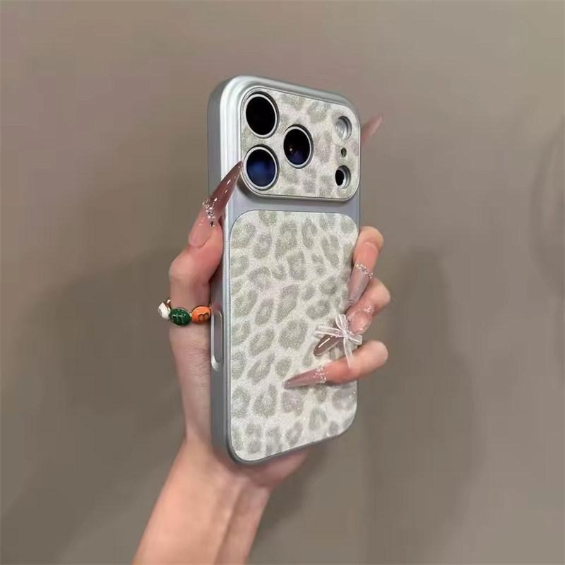 

Роскошный Чехол с Блестками и Леопардовым Принтом для iPhone 17 Air 16 15 14 13 Pro Max Покрытие Блестящий Ударопрочный с Большим Вырезом под Камеру Жесткий iPhone 17 Pro Max белый
