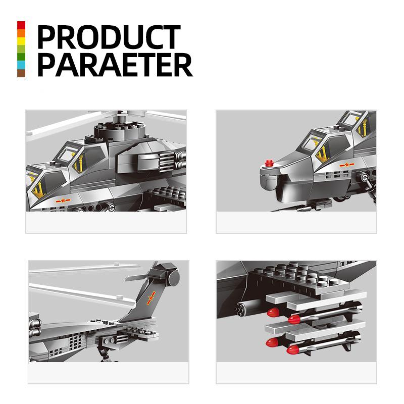 Wange სამხედრო ჯავშანტექნიკა მოდელი ცეცხლოვანი ჭექაქუხილი ვერტმფრენი შეიარაღებული ვერტმფრენი კონსტრუქტორი სათამაშო თავსებადი ლეგოსთან ბავშვების დაბადების დღის საჩუქარი №4002