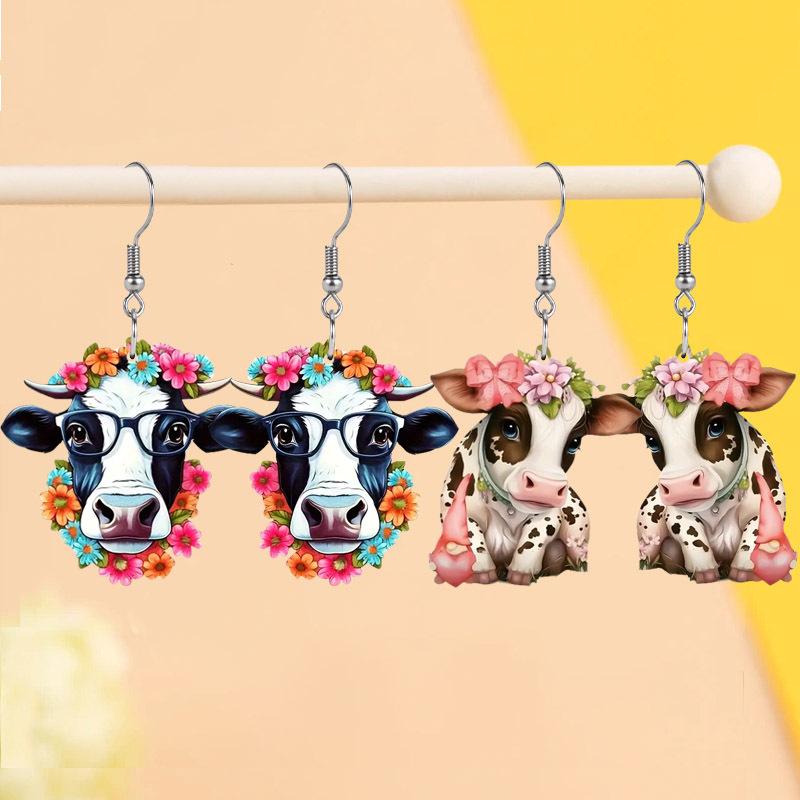 

Уникальные очки Корова с цветочным венком Акриловые серьги для женщин девушек, Весенне-летние серьги-кольца с гирляндой в стиле Y2K, Женские модные серьги-подвески
