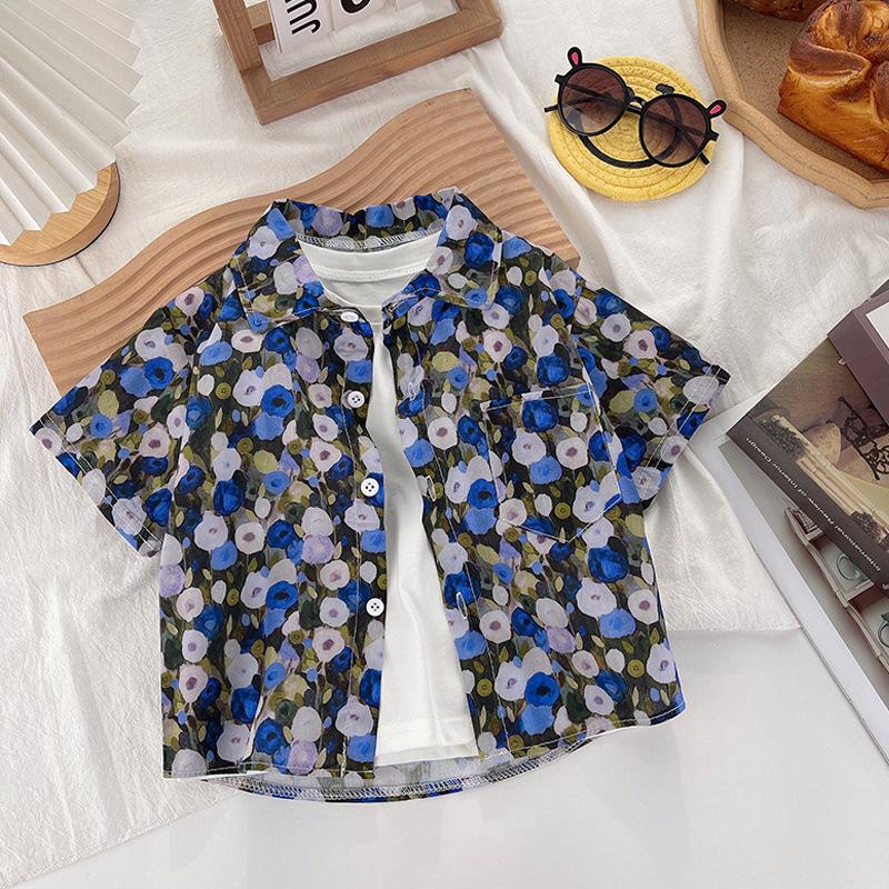Boys Lightweight Green Cartoon Print Casual Shirt Summer Stylish Top