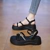 Muffin Platform Sandals 2025 Summer New Fairy Wind Heightened Lightweight Beach Rhinestones Word with Roman Sandals