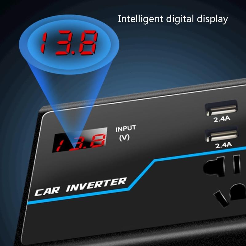 Portable Car Inverter Converts 12V/24V  to 110V/220V  with Voltages Display Compact Vehicle Inverter Simple Operate