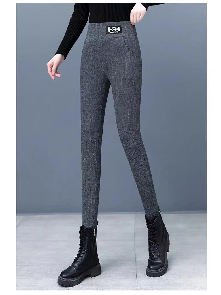 

Мягкие леггинсы с высокой талией в стиле денима и карманами для осени/зимы 3XL джинсовый/серый