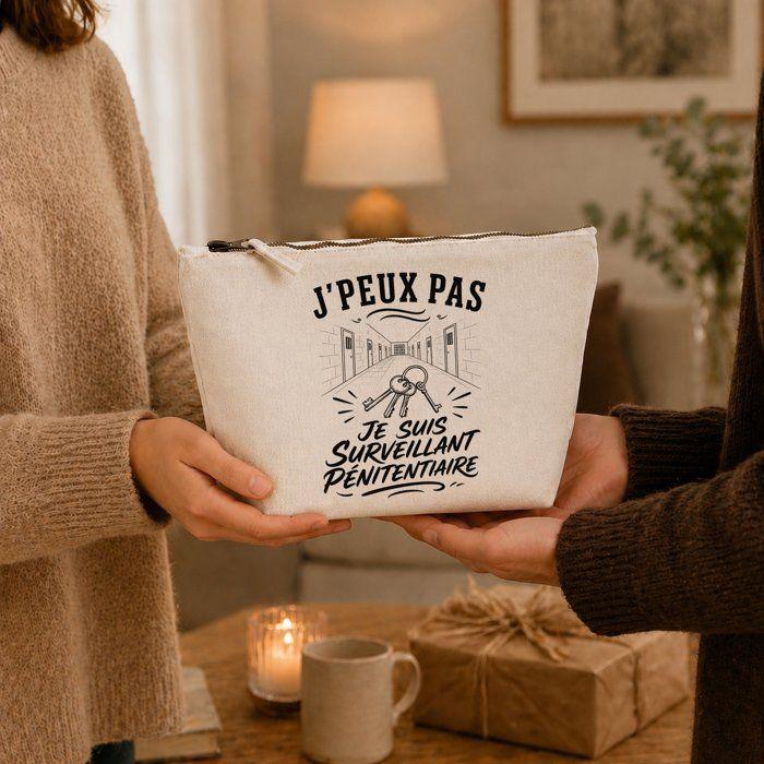 Trousse de toilette - PLANETEE - J’peux pas je suis Surveillant pénitentiaire - Beige - 100% coton - Zip métal