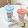 1Pc Ins Portable Reusable Drinking Bottle Kawaii Water Bottle For Coffee Juice Milk Tea Cute Plastic Cold Cups With Straw Lid