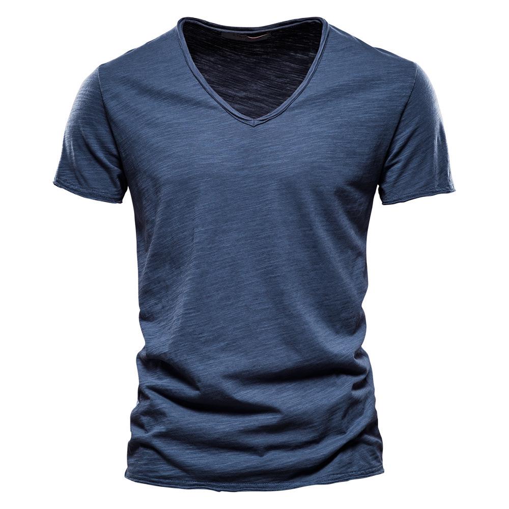 Summer Men's Solid Bamboo Cotton V-Neck T-Shirt - Hot Selling European & American Style
