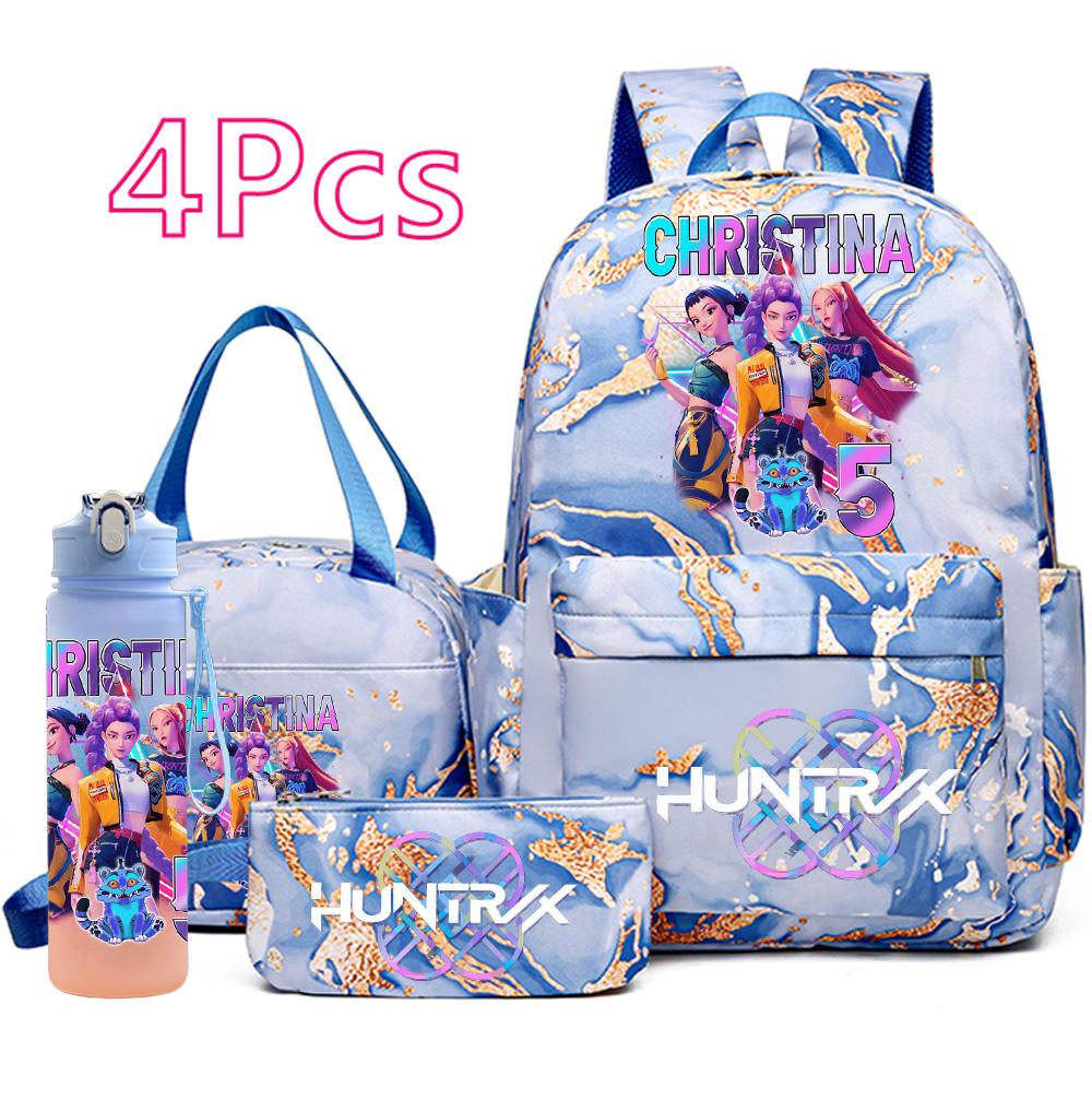 4Pcs/set K-Pop Demon Hunters Printed Backpack Handbag Pencil Case 750Ml Water Bottler for Teenager Boy Girl Large Capacity Waterproof Schoolbag