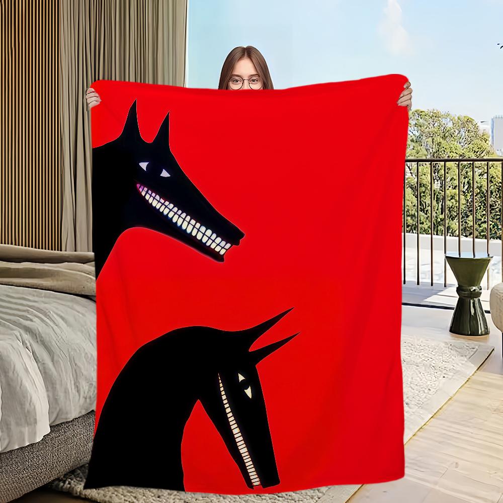 Vintage horror wolf dog black red Flannel warm comfort soft plush blanket sofa living room hogar office bedroom travel gift home