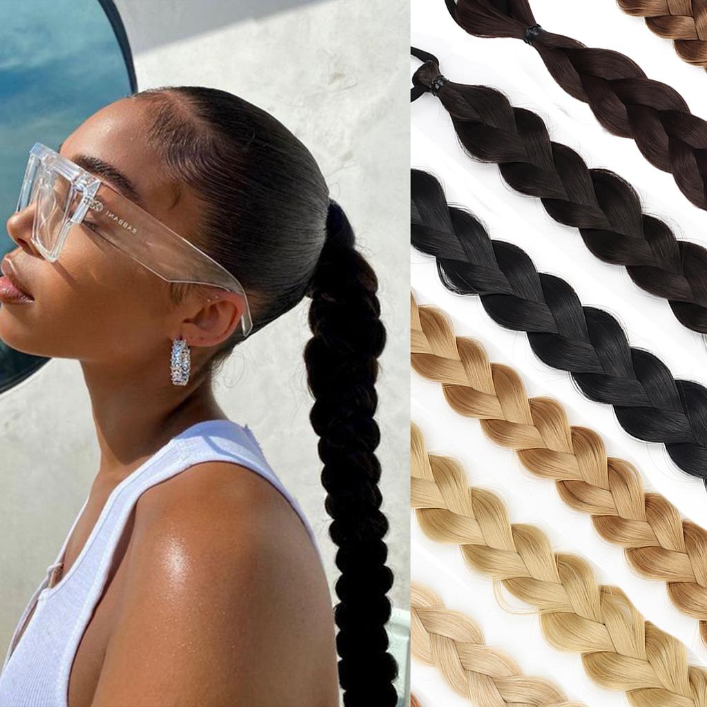 "Heat-Proof" Chic Long Braided Ponytail Extension for Women - Heat Resistant Synthetic Hair, Versatile Style for Everyday Wear