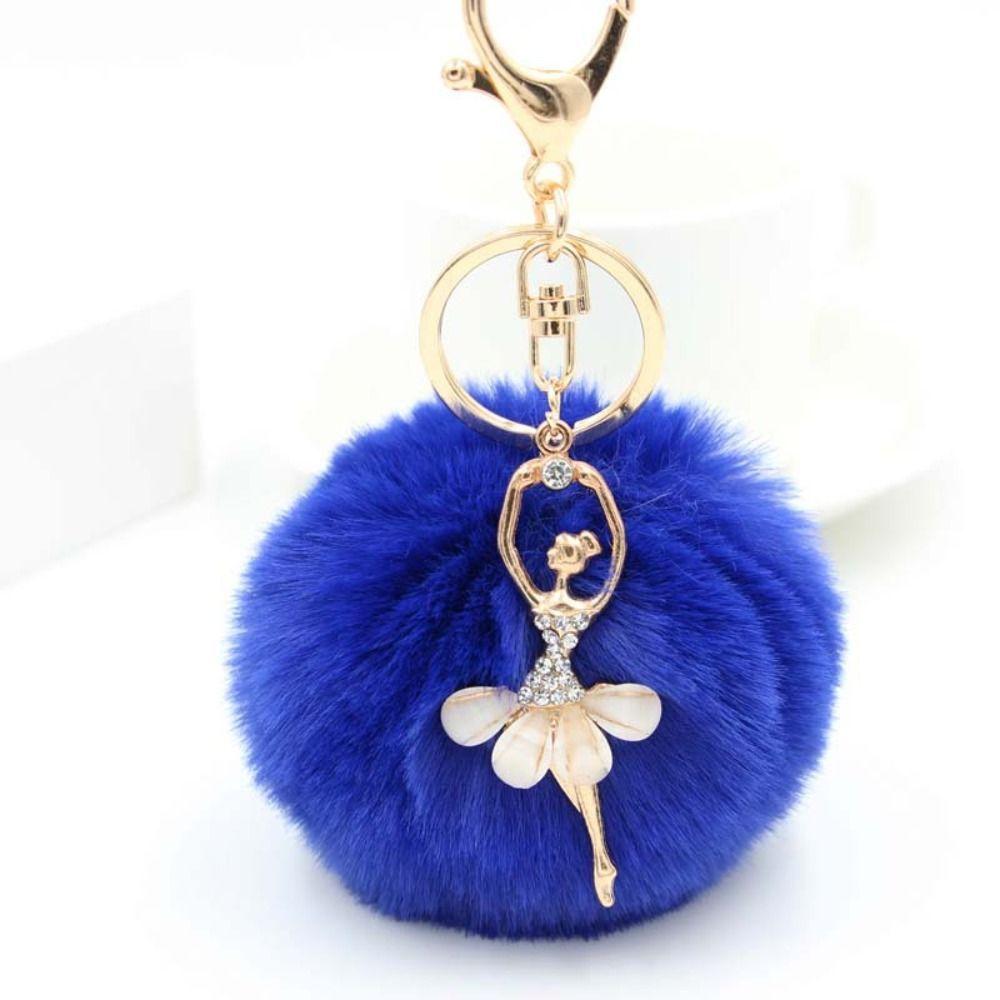 Key Ring Dancing Women Women Trinket Little Angel Car keychain Ballet Angel Girl keychain Fur Ball Keyring Fake Fur Key Chain