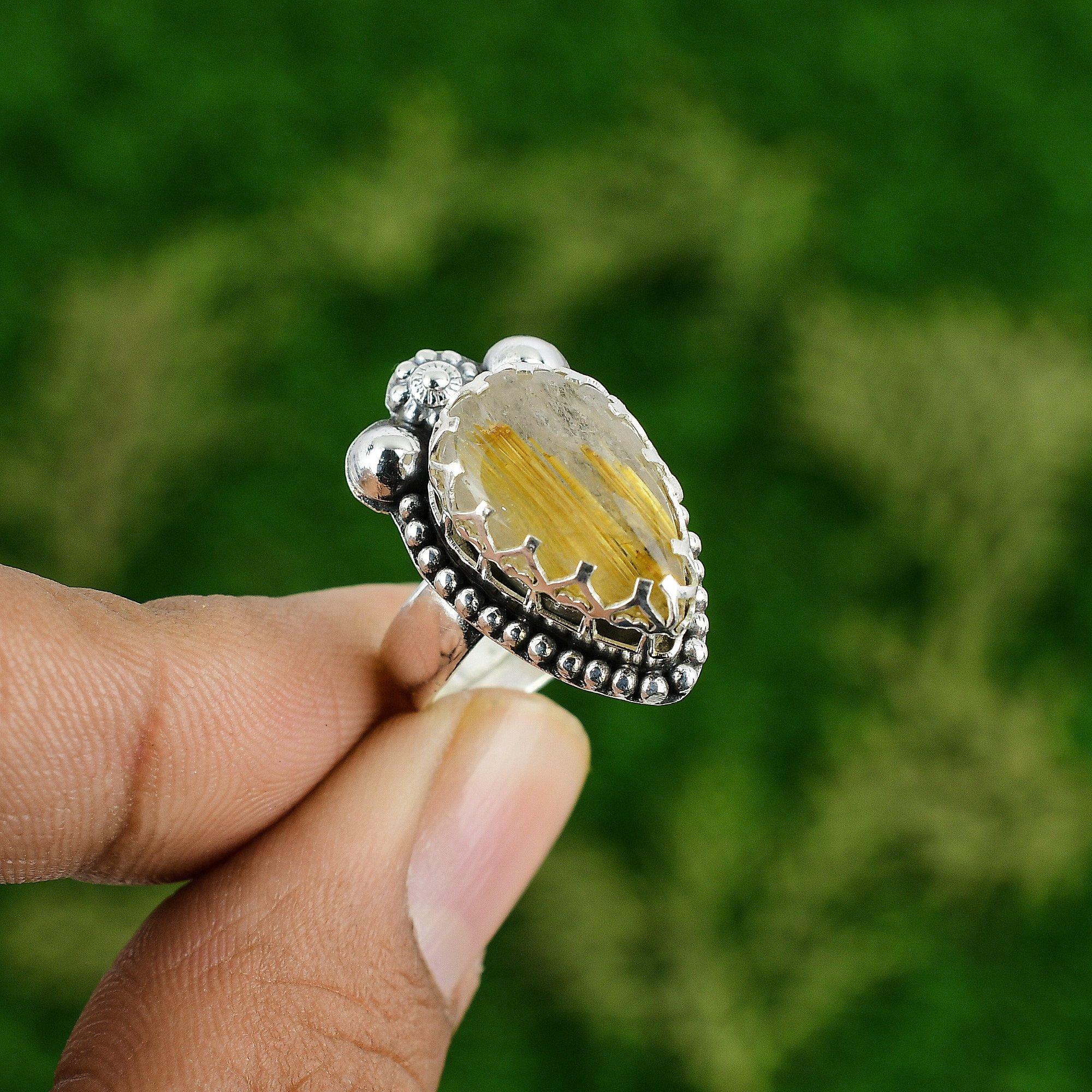 

Натуральный Золотистый Рутил Драгоценный Камень Кольцо Обещания Регулируемое 925 Серебро Для Девочек Adjustable