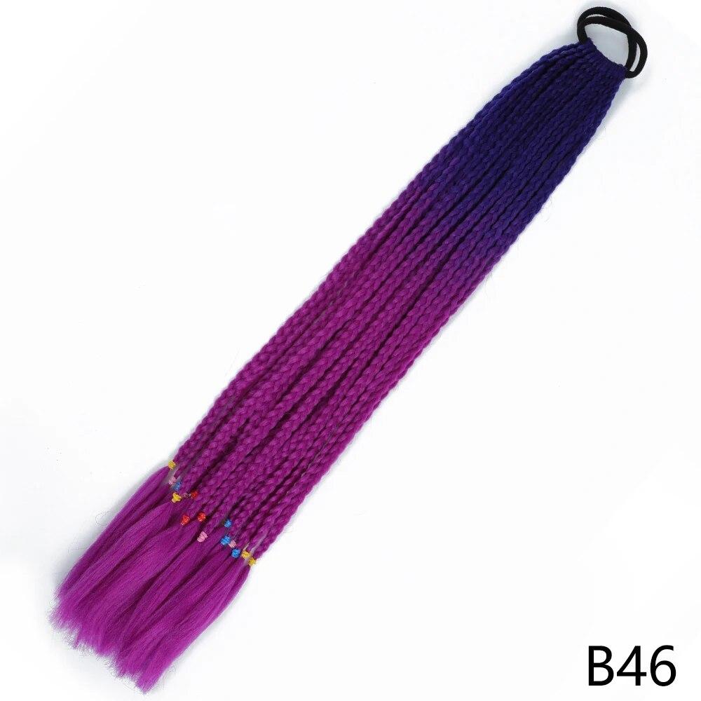 XINRAN Synthetic Long Straight Braids Hair With Rubber Bands Rainbow Braided Ponytail For Women And Girls Cosplay Party Accessories