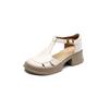 Hollow Thick-soled Bag Head Sandals Women's 2025 Summer New Round Head Middle Heel T-shaped Shoes Versatile Retro Pig Cage Shoes