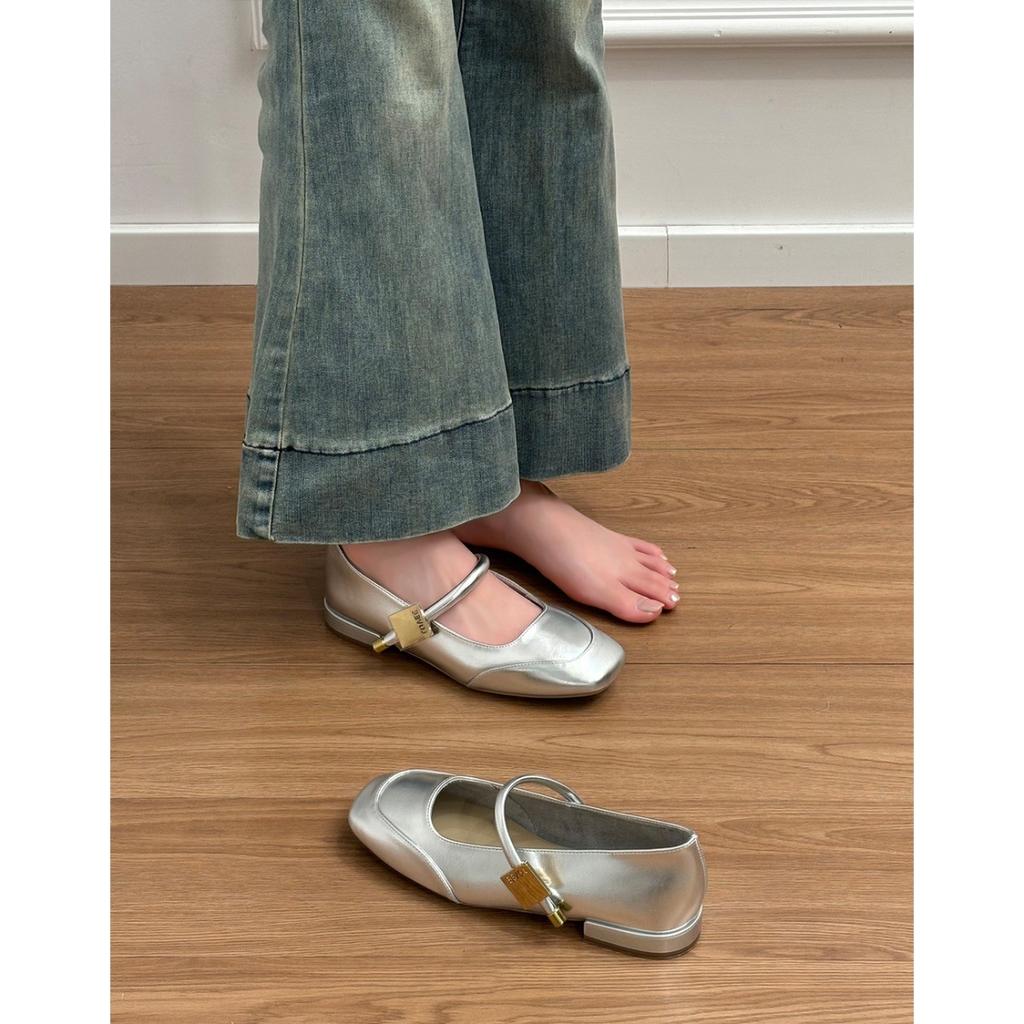 Schafslederversion~ echtes Leder rote Mary Jane Schuhe Damen neue französische Retro flache Mündung vielseitige Abendschuhe kleine Lederschuhe