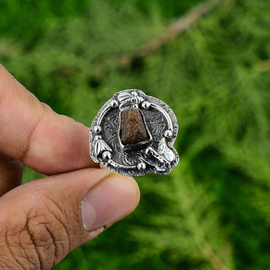 Sacral Chakra Hessonite Rough Stone Promise Daughter Ethnic Ring Sterling Silver