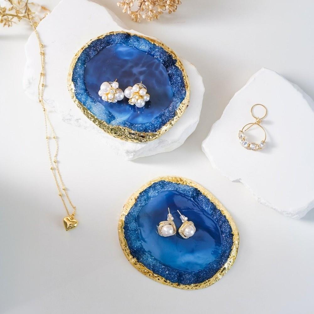 Trendy Resin Jewelry Tray for Women Creative Agate Pattern Decorative Ring Tray Unique Exquisite Jewelry Dish Photography Rops