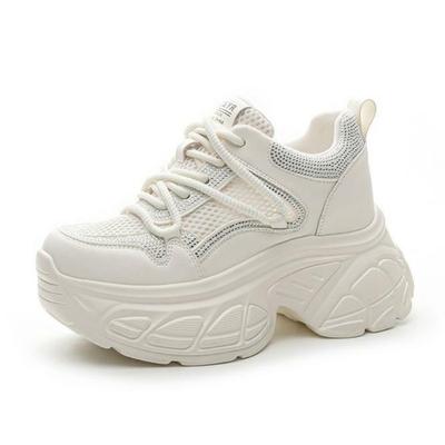 9CM Air Mesh Microfiber Leather Flats Lace Up Ladies Fashion Summer Women Spring Platform Wedge Shoes Chunky Sneaker Vulcanize