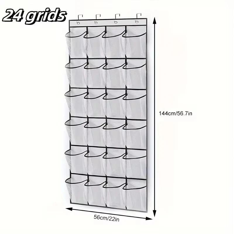 1x 24 Grid Wall-mounted Sundries Shoe Organiser Fabric Closet Bag Storage Rack Mesh Pocket Clear Hanging Over The Door Cloth Box