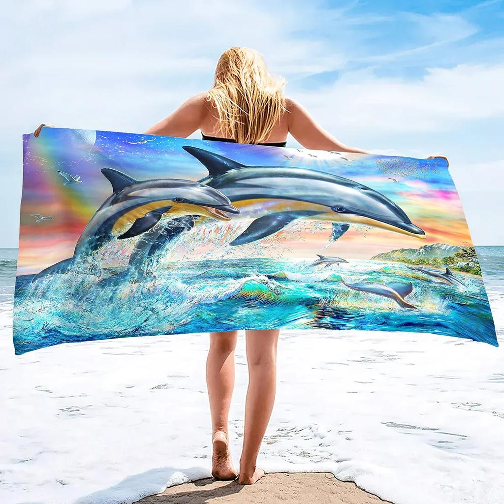 Dolphin Beach Towel,Cute Ocean Dolphin Themed Microfiber Bath Towel Gift,Funny Abstract Animal Sand Free Quick Dry Travel Towels