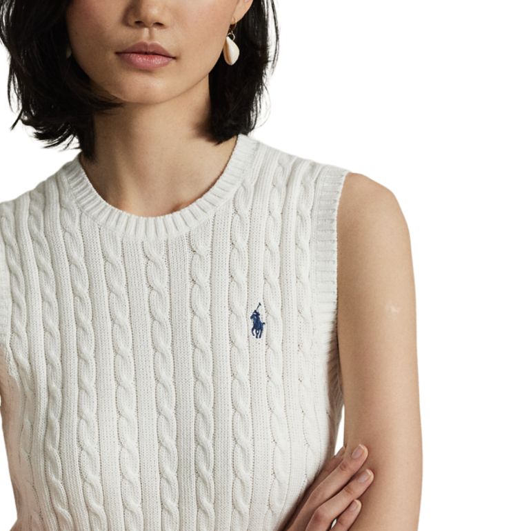 Polo Ralph Lauren Zopfmuster Baumwolle Ärmelloser Pullover Damen Oberteile Weiß WMPOSWENC021229-100