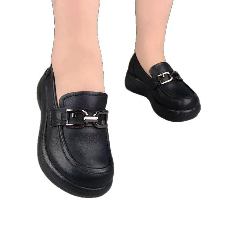Spring new soft-soled leather shoes muffin platform single shoes comfortable flat shoes