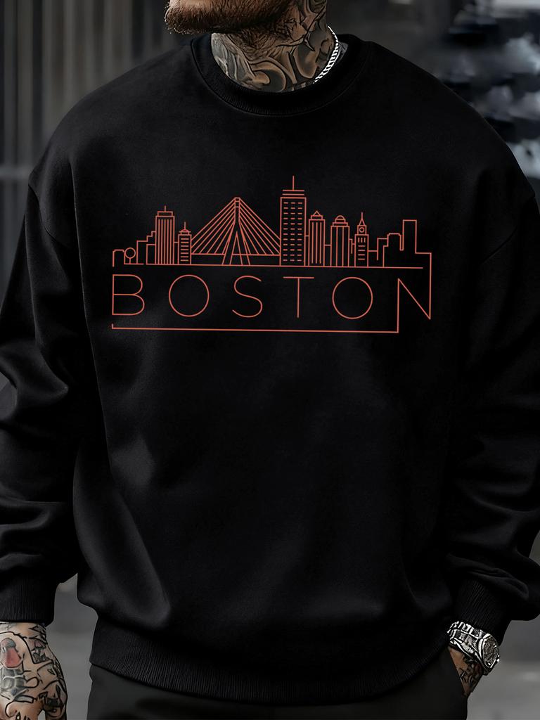 Boston City Line Prints Men Sweatshirt Autumn Hip Hop Fashion Pullovers Comfortable Sweatshirts Casual Sportswears