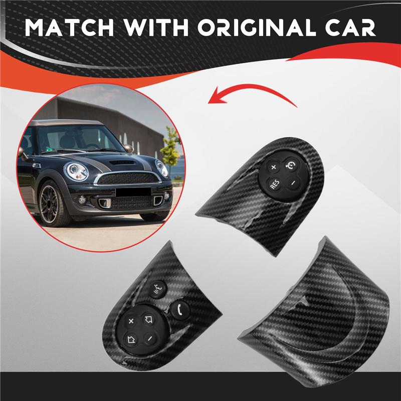 AUTO For MINI Cooper R55 R56 R57 R58 R59 R60 R61 Car Steering Wheel Switch Button Carbon Fiber Trim Cap Multifunction
