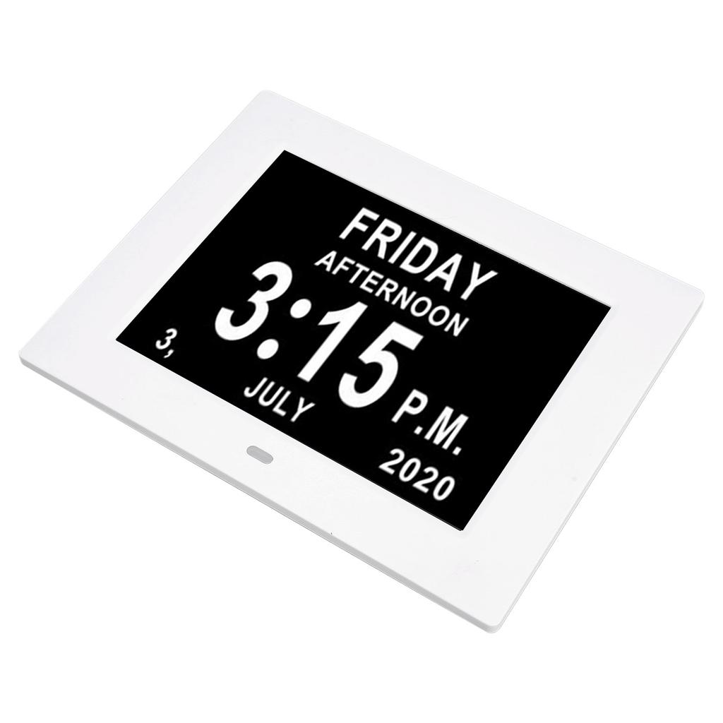Digital Calendar Clock 7 Inch HD Large Font Auto Dimmable Electronic Alarm Clock for Elderly White