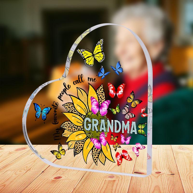  1pc National Grandparents Day Acrylic Desktop Decorative Plaque & Statues, Birthday Gifts for Grandma, Unique Butterflies Sunflower Design 