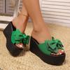 2025 Summer New Large Size Bow Muffin Slippers Women Wear Casual Thick Bottom Cool Slippers Women