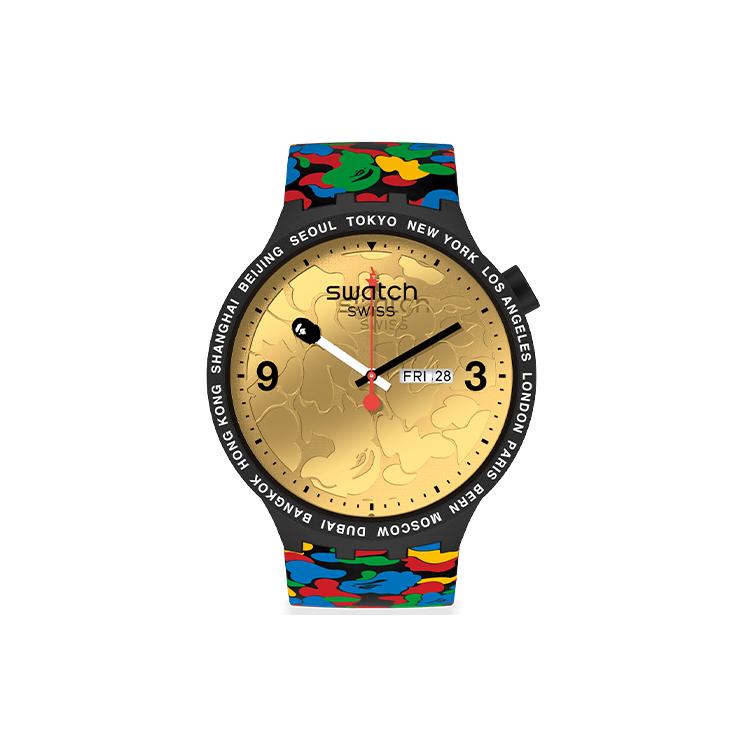 SWATCH Unisex 47mm Gold Watch Bape-Swatch-20001 Black