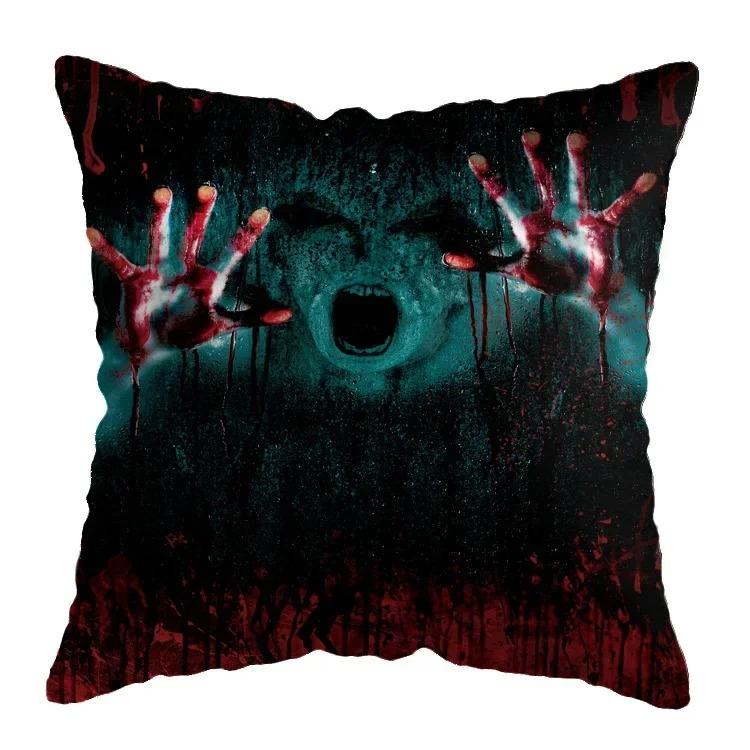 Home Decor Halloween-Themed Cushion Covers With Spooky Scenes Pattern Cushion Cover Suitable For Sofa Bedroom Car Pillow Cover
