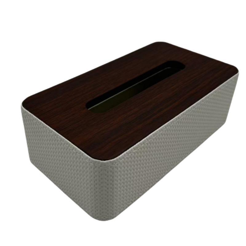 

Contemporary Wood Grain Leather Tissue Box for Dining and Living Room
