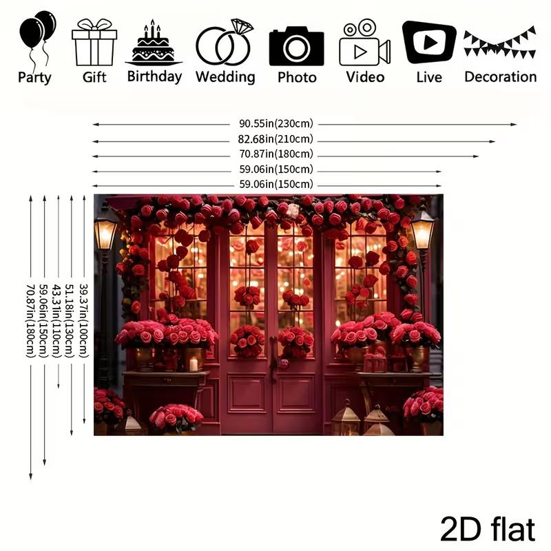 2D Red Rose Door Romantic Backdrop Valentine's Day Couple Photoshoot Background