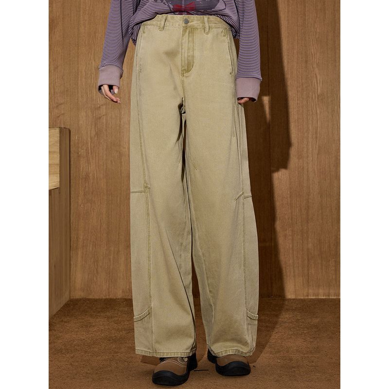 Coolhut Autumn and Winter New High-Waisted Versatile Straight-Leg Jeans Retro Style Women's Slimming Wide-Leg Floor-Length Pants