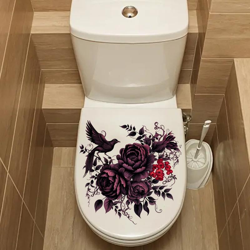 Purple Black Peony Flower Bird Wall Sticker Self Adhesive Removable Decal for Bedroom Living Room Home Decor Vinyl Art Mural