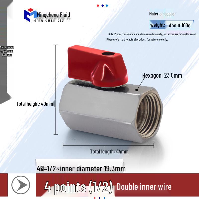 Compact Ball Valve with Double Male/Female Thread, Sizes 1/4", 3/8", 1/2", Pneumatic Polished Electroplated Switch Valve Accessory.