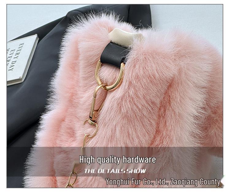Mini Borsa in Finta Pelliccia di Coniglio Rex Autunno/Inverno: Borsa a tracolla con catena, morbida, alla moda e versatile per donna