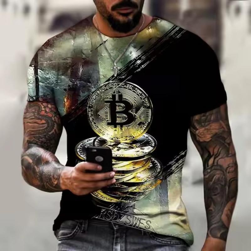 Spring Summer T-shirts Men O Neck Short-sleeved Bitcoin 3D Printed T-shirt Street Trend Oversized Top