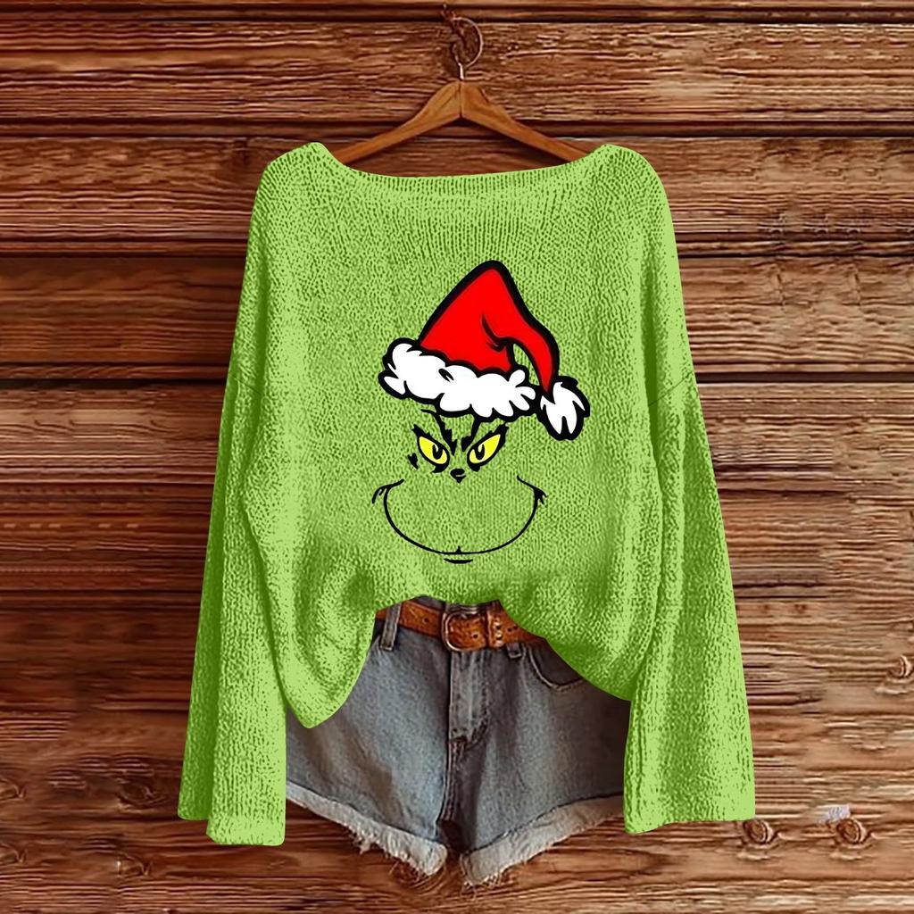 Julegensere for kvinner Strikkegenser Søt skjorte Høst Rund hals Genser Topper