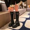 Fashion Women's Thick Heel Cotton Boots New Winter Round Head Side Zipper Rivet Metal Belt Buckle Thick Sole Non-slip Boots