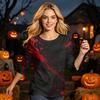 Women’s Casual Three Quarter Sleeve Crew Neck Top with Halloween Inspired Print and Relaxed Fit for Everyday Wear