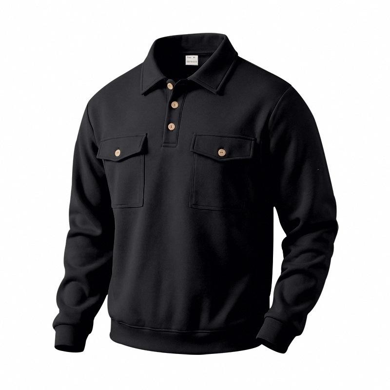 Sudadera con cuello polo de manga larga holgada retro casual para hombre