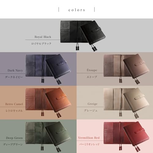 [BLUE SINCERE] A6 Size Notebook Cover, Genuine Leather, Holds 2 Books, Pen Holder, Pocket, Cards, Sticky Notes, Business Cards, Bookmark Included / NC