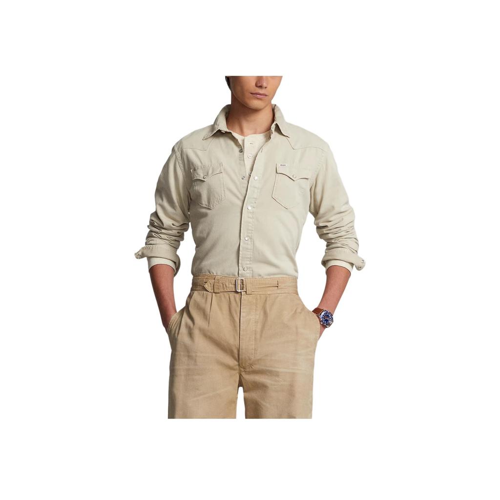 Polo Ralph Lauren Solid Color Single-Breasted Loose Casual Long Sleeve Shirt Men shirts Khaki 710907358-003